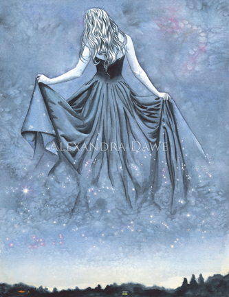 NIGHT AND HER TRAIN OF STARS large signed art print by Alexandra Dawe
