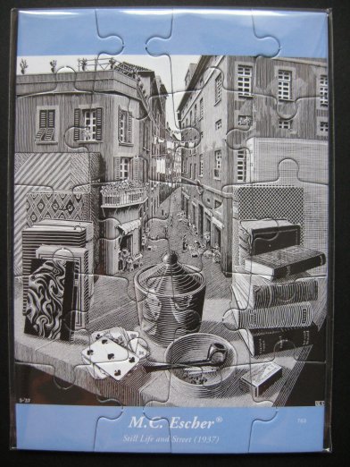 STILL LIFE AND STREET Jigsaw Greeting Card by MC Escher