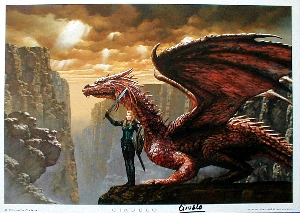 ARYSSA AND HER DRAGON (mounted) by Ciruelo Cabral