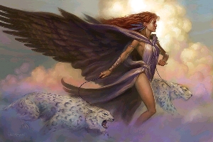 FREYA WITH DOGS signed print by Todd Lockwood